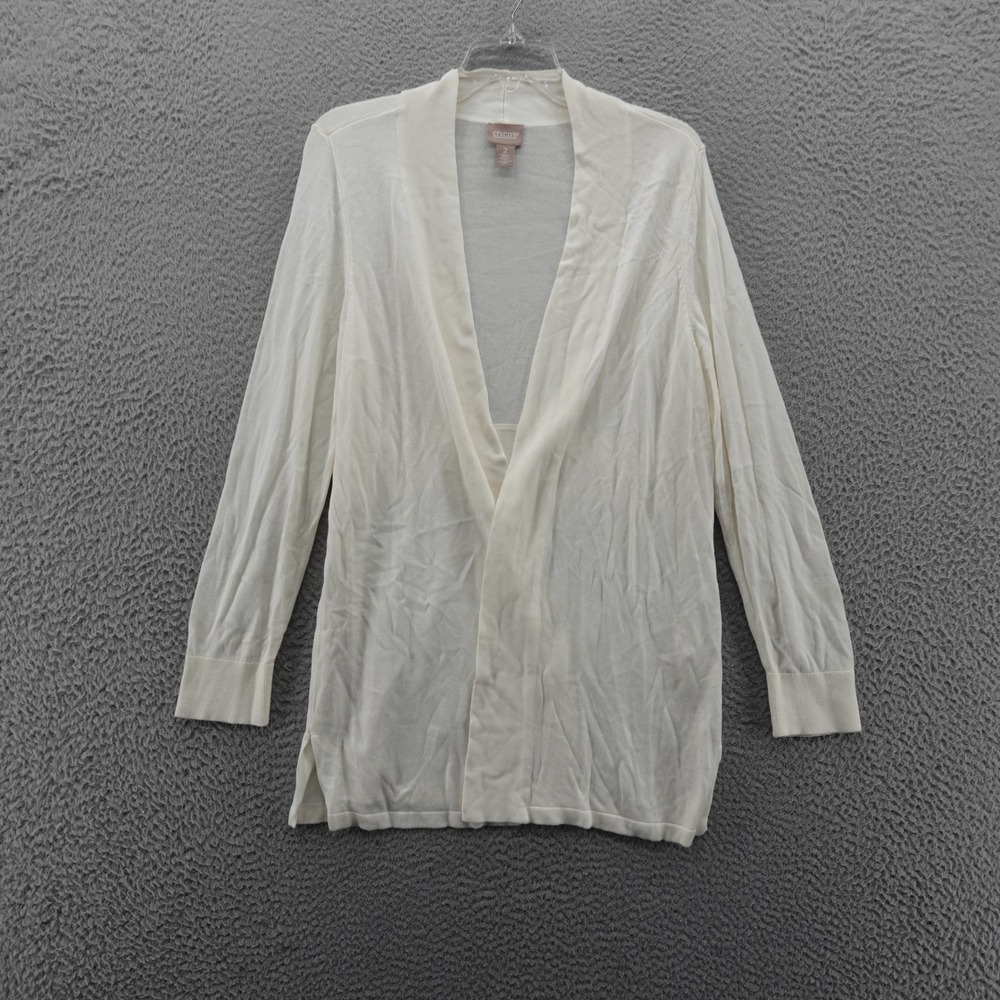Chicos Open Front‎ Cardigan Sweater Size 2 US Large Ivory Womens Lightweight